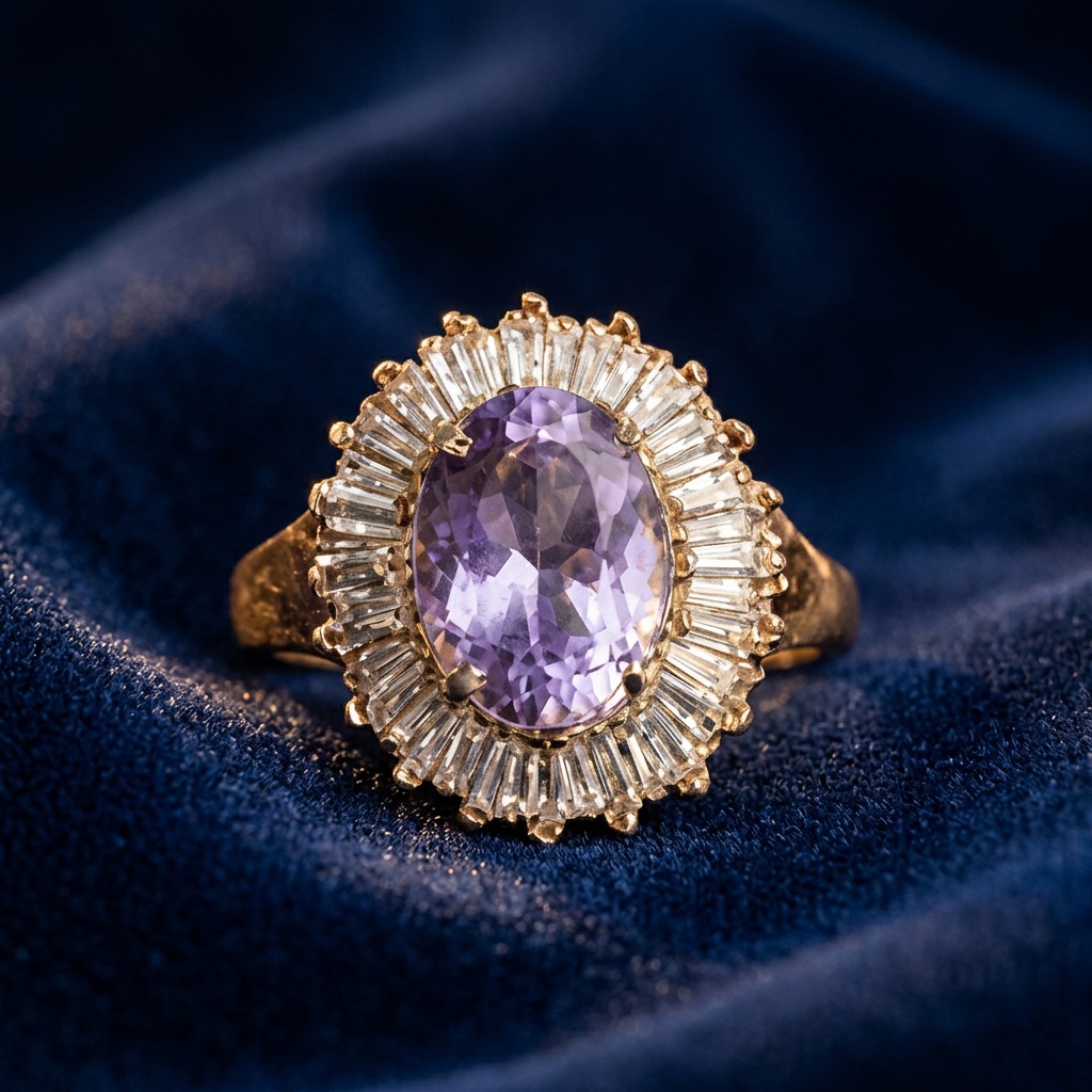 Amethyst Halo Ring