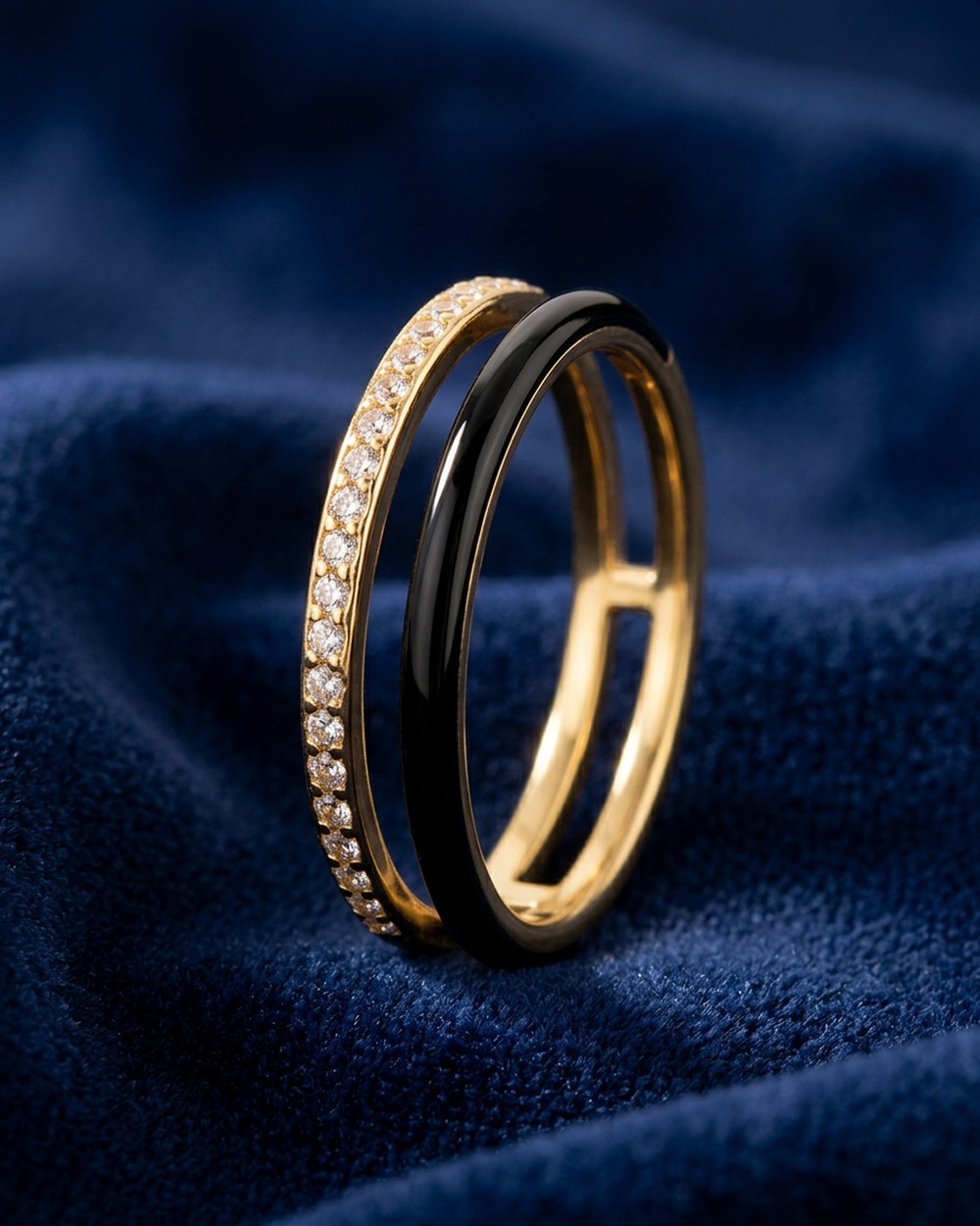 Black Crystal Double Band Ring by Cherysh
