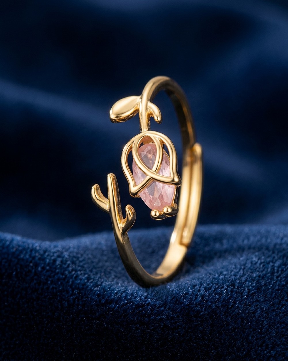 Gold Pink Rosebud Ring by Cherysh