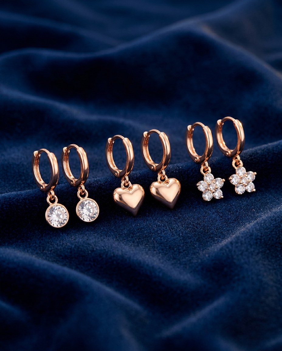 Rose Gold Charm Huggie Set by Cherysh