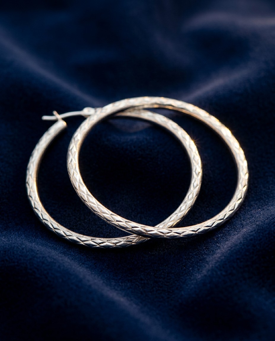 Silver Diamond-Cut Hoops